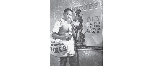 A Tacoma Times poster encouraging people to buy Defense Bonds from the paperboy, 1943
