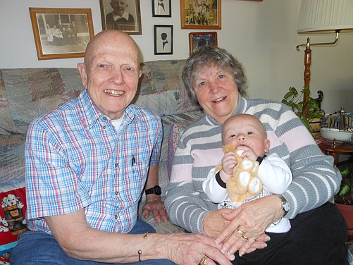 Joe and Helen with their 18th great-grandchild, Jace