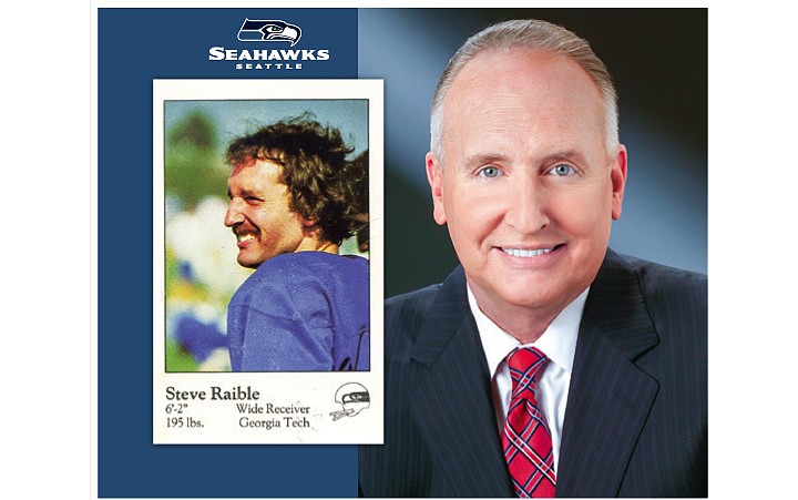 Steve Raible, KIRO 7 news anchor, played for the Seattle Seahawks for six years. For nearly three decades he's been a member of the Seattle Seahawks radio broadcast team, taking over the play-by-play in 2004. His Seahawks card shows his Southern roots, where he played at Georgia Tech