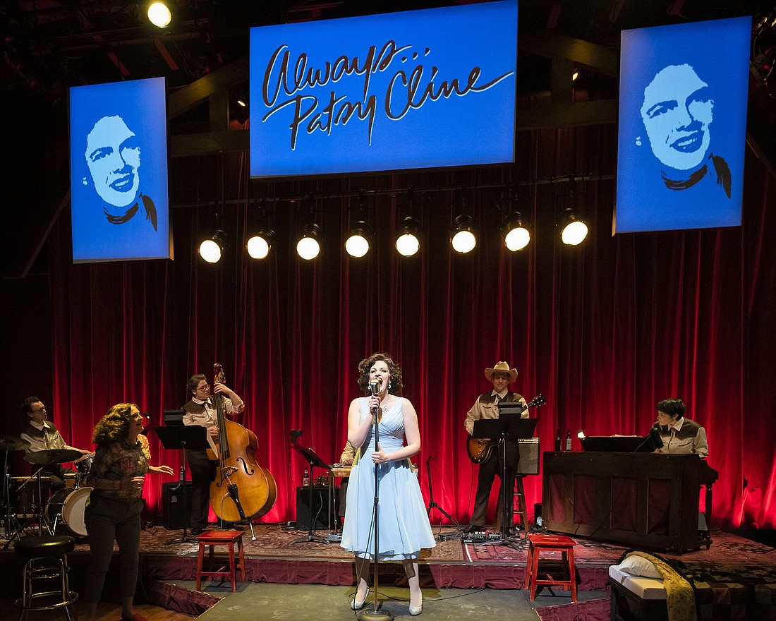 Kate Jaeger, Cayman Ilika and The Bodacious Bobcats in "Always ... Patsy Cline" at Taproot Theatre.
