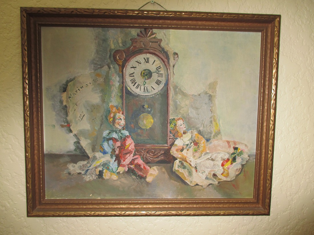 Antique clock in painting by Patricia Sweazey