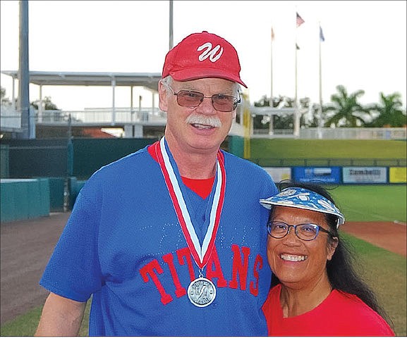Helena and Dave Reynolds helped the Washington Titans earn silver medals in the 2019 Roy Hobbs World Series, Vintage Division in Fort Myers, Florida on November 23, 2019.