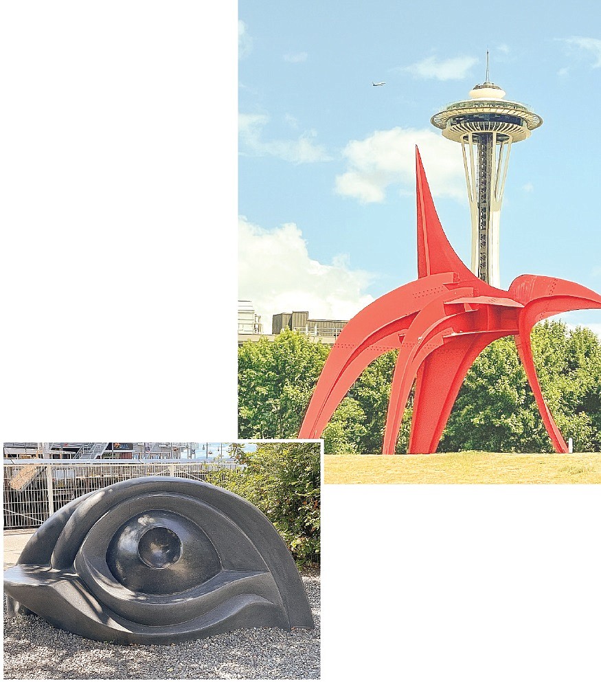 (top photo) Alexander Calder’s “Eagle”
(bottom photo) Louise Bourgeois’ “Eye Benches” double as outdoor seating. 
Photos by Debbie Stone
