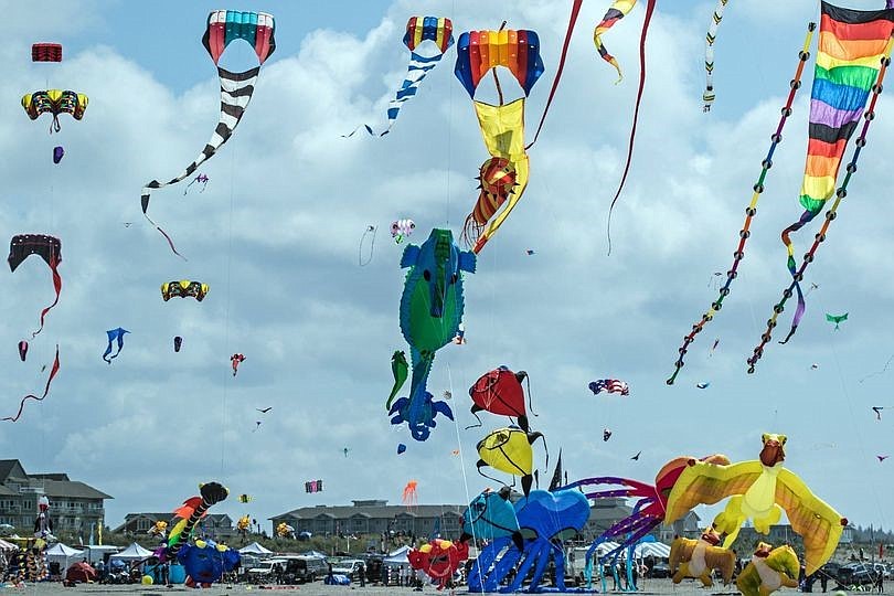 Kites fill the sky at the Washington State International Kite Festival.
Photo courtesy of the World Kite Museum