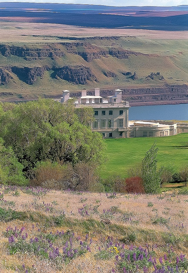 The Maryhill Museum of Art, located in Goldendale, Wash. and overlooking the Columbia River Gorge, was built by Sam Hill to beome his home, but the would-be mansion was later founded as a museum. Photo credit Robert Reynolds, courtesy Maryhill Museum of Art