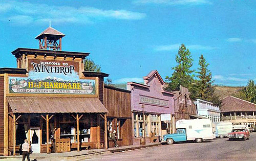 The Old West is alive and well in Winthrop. This postcard of Winthrop is from the 1970s.