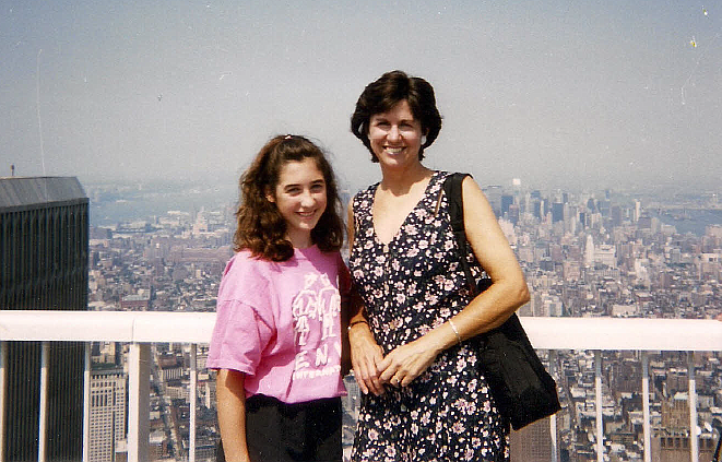 Suzanne Beyer and daughter Sabrina on the roof of the World Trade Center, August 1994