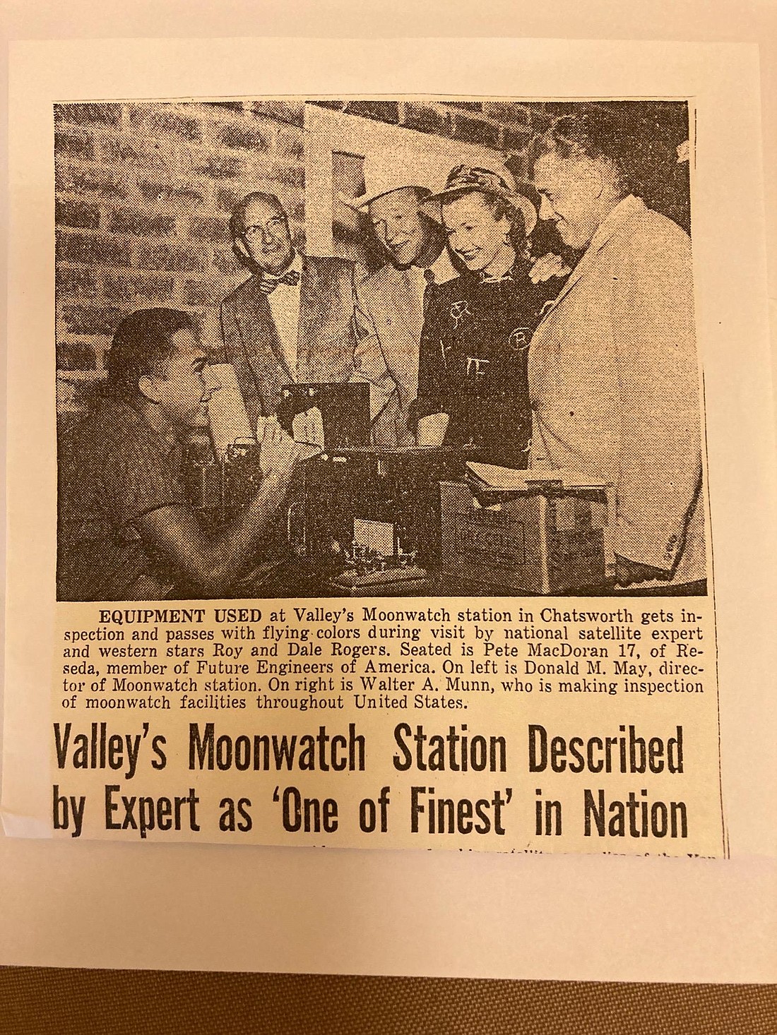 Photo of Pete MacDoran as a teenager being visited by Roy Rogers and Dale Evans.
VALLEY NEWS AND GREEN SHEET, Van Nuys, California