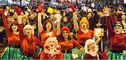 The Figgy Pudding Caroling Competition attracts 10,000 people every year, and benefits the Pike Market Senior Center & Food Bank. Photo courtesy Jeremy Lange, Photography