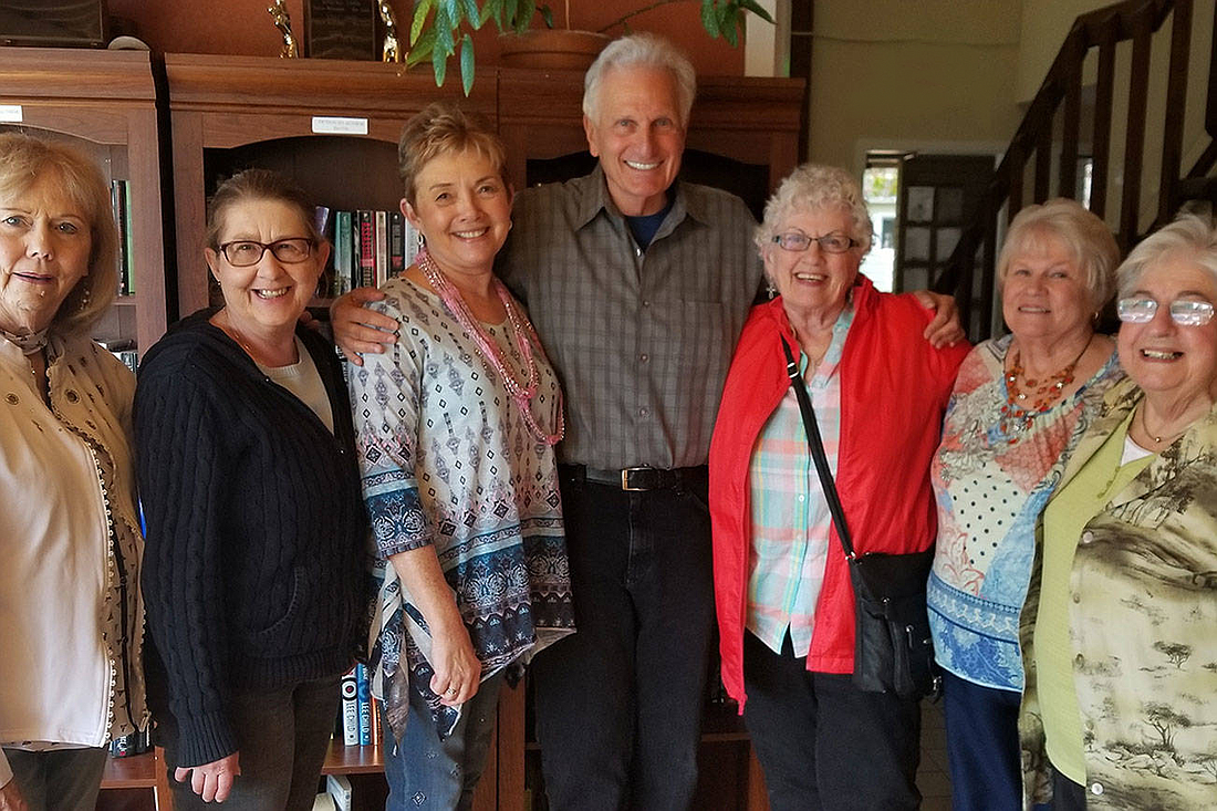 Renton’s Leisure Estates, a 55+ mobile home park for people over 55, hosted Hollywood comedy writer and producer Sy Rosen for the Seattle-area premiere of his short film, "The Matchmaker." Left to right: Ellen Ginn, Linda Keeney, Linda Clauson, Sy Rosen, Eileen Cunio, Darlene Ward, Pat Diggs.