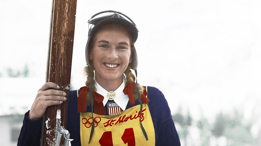 Gretchen Kunigk Fraser ’41 earned two Olympic medals—one gold, one silver—at the 1948 Winter Games in St. Moritz, Switzerland.
Photo: Bettmann Archive; colorization: Kristofer Nyström.