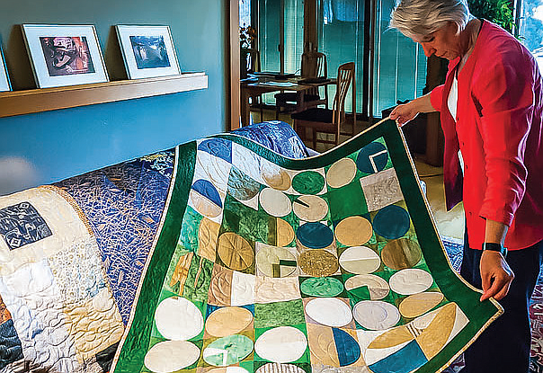 Kate Grieshaber with her quilted creations (photos by her husband Mike Waller), courtesy RSVP