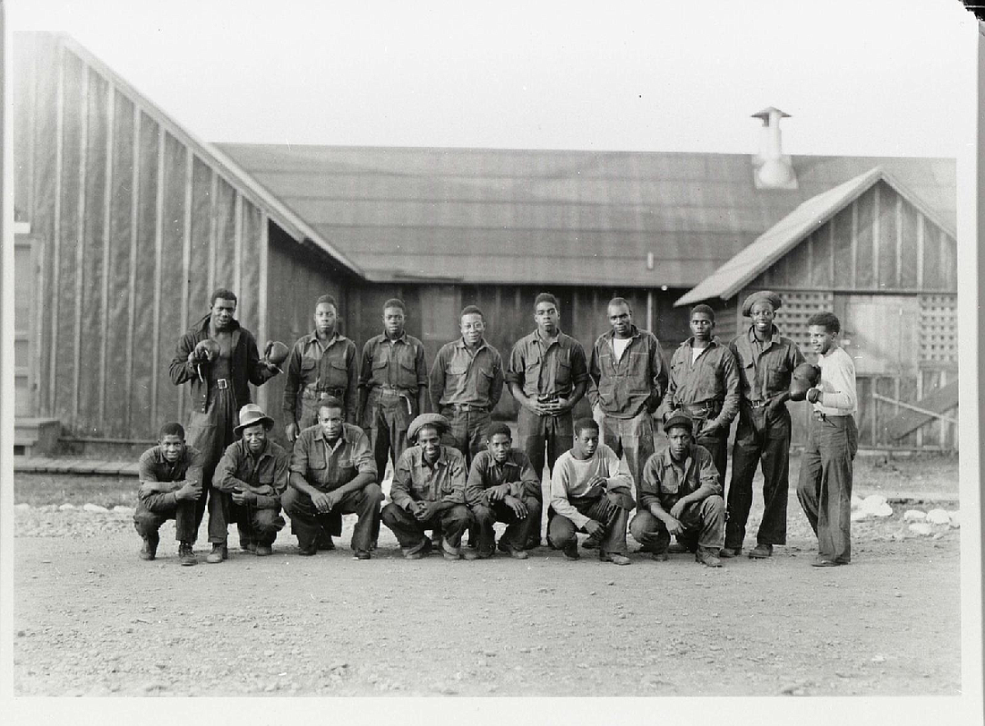 Civilian Conservation Corps enrollees at Camp Rainbow Falls in Washington in 1934. Approximately 250,000 African Americans served in the New Deal program throughout its near-decade of existence. (Courtesy of Joe Mackovich/Washington State Parks and Recreation Commission, permission courtesy Alicia Woods, Curator of Collections, Washington State Parks.)