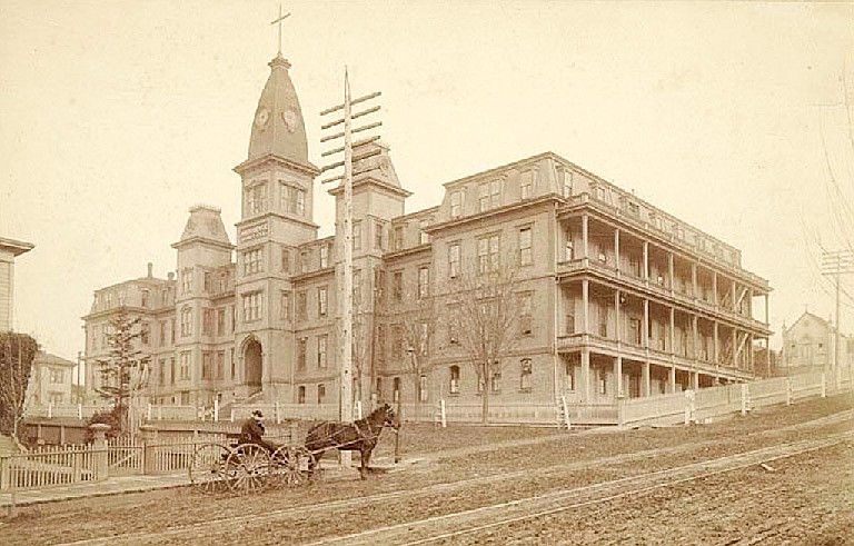 First Providence Hospital (Donald MacKay and Mother Joseph, 1882-1883), 5th Avenue and Madison Street, Seattle, ca. 1891 Photo by Frank La Roche, Courtesy UW Special Collections (LAR066)