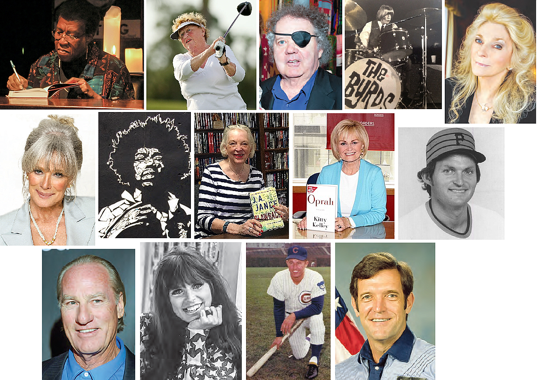 A sampling of Washington state "War Babies" -- the influential generation born between 1939 and 1945:
(top row left-right) Octavia Butler, noted science-fiction writer; JoAnne Carner, Hall of Fame golfer; Dale Chihuly, internationally renowned glass artist; Michael Clarke, drummer for The Byrds; Judy Collins, famous singer.
(middle row left-right): Linda Evans, award-winning actress; Jimi Hendrix, iconic rock musician; J.A. Jance, prolific mystery writer; Kitty Kelley, writer of unauthorized biographies; Ed Kirkpatrick, major league baseball player.
(bottom row left-right) Craig T. Nelson, actor; Merrilee Rush, singer; Ron Santo, Baseball Hall of Famer; Dick Scobee, Commander Space Shuttle Challenger.