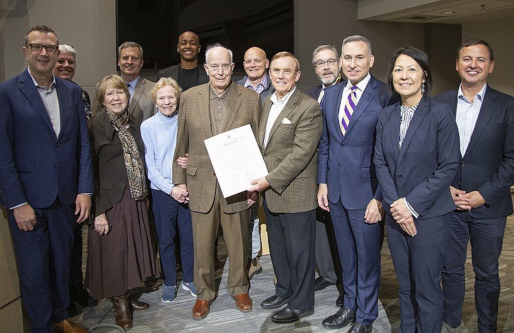 Councilmembers Pete von Reichbauer and Jeanne Kohl-Welles, who sponsored the recognition, along with their Council colleagues and Executive Constantine, honored former WA Governor and U.S. Senator Dan Evans, alongside his wife, Nancy, at a ceremony at the King County Courthouse."