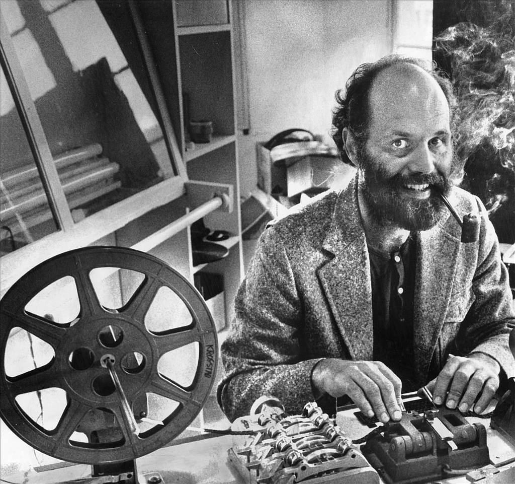 Paul Dorpat using reel to reel editing machine, September 17, 1977. Photo courtesy HistoryLink Collection.