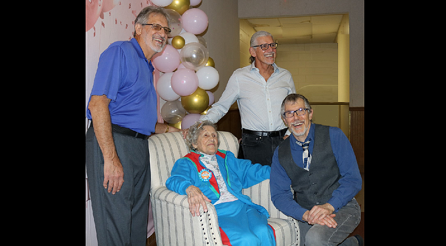 Bob De Dea (facing the camera) and his two brothers celebrating their mother's 100th birthday last year. She turns 101 on February 5, 2024