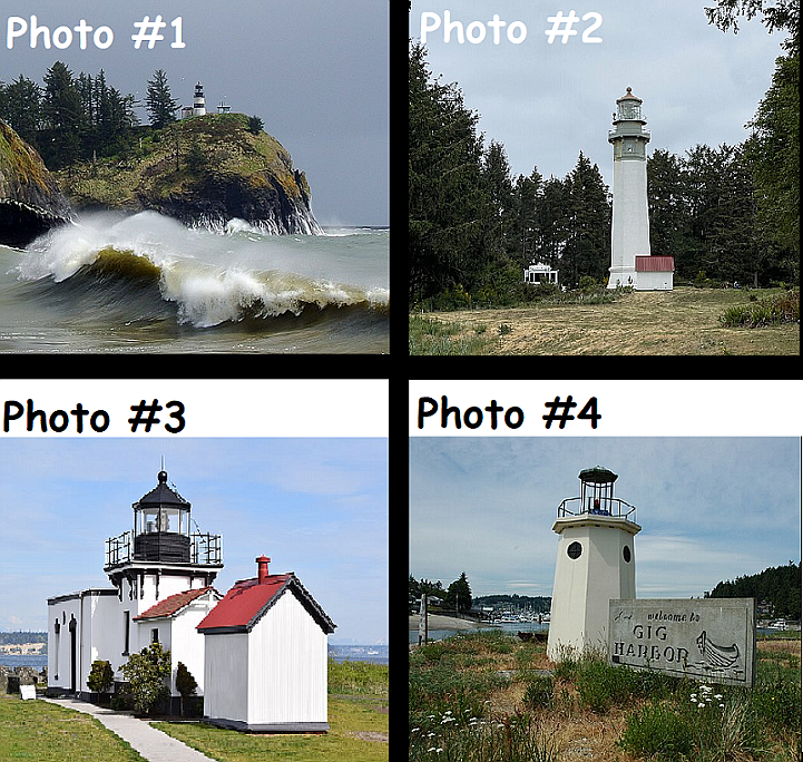 These lighthouses represent: the oldest working lighthouse on the West Coast; the tallest lighthouse in Washington; the oldest lighthouse on Puget Sound; the shortest lighthouse in the state. Photos courtesy Commons Wikimedia.