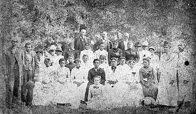 Juneteenth Celebration at Emancipation Park, 1880. Emancipation Park was established in Houston to commemorate the end of slavery in the United States. According to Wikipedia, the park was used once a year for Juneteenth celebrations. Public domain photograph.