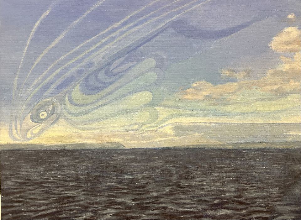 hiyáʔ ʔúx̣ʷ c̓áʔ ʔaʔ cə skʷáči, 2024, Timothy O'Connell (Jamestown S'Klallam) 
Oil on canvas, 18"x24"