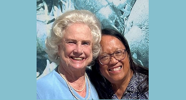 Helena Reynolds (right) with Mary Anne Hamilton at her 89th birthday party in Seminole, FL in February 2023. Mary Anne and Helena wrote the book, "Destined to Be a Hamilton"