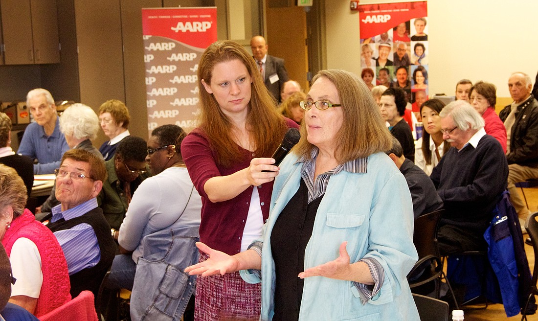 Susan Johnson speaks out at AARP’s “You’ve Earned a Say” event on May 9