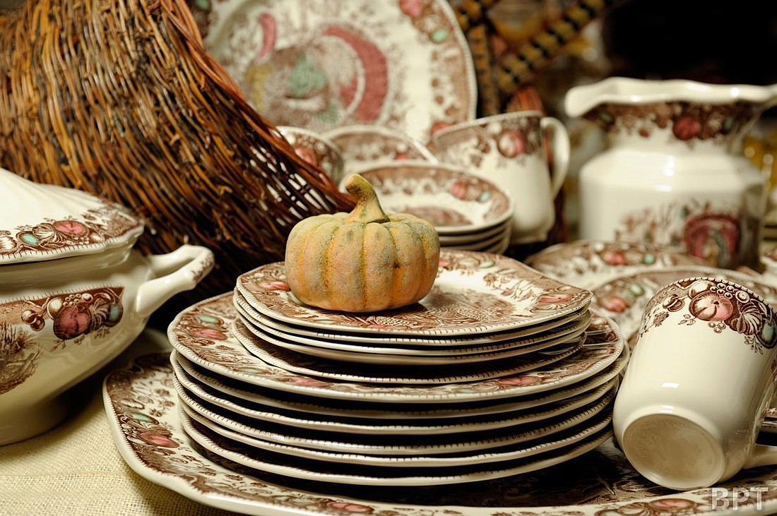 Pumpkins and turkey-themed plates are popular design elements this fall