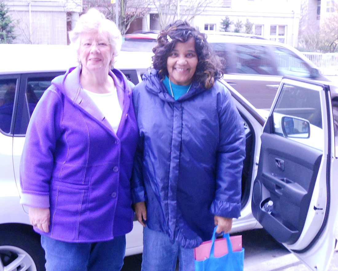 Volunteer driver, Reta Beals, escorts Fern to an appointment in Seattle.