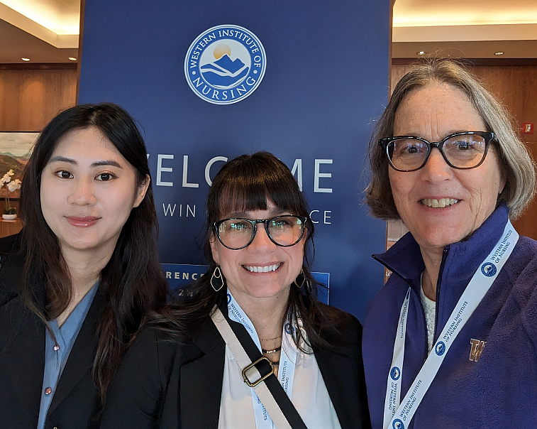 Jessica Welsch (center) at the Western Institute for Nursing conference, with University of Washington's de Tornyay Center for Healthy Aging director, Basia Belza (right) and UW School of Nursing student Zih-Ling Wang